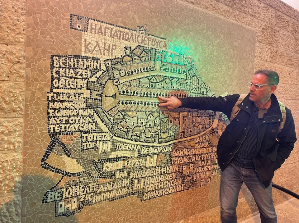 Robby Berman explaining the Madaba Map mosaic
